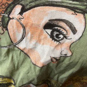 Zara Olive Green Printed Round Neck Top (Women's)