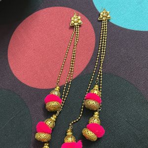 Pink Golden Long Earrings