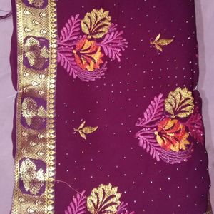 Beautiful Saree Purple Colour Festival Wedding