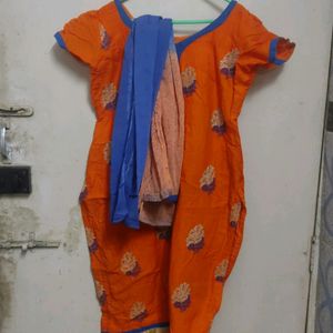 (FREE SHIPPING) Orange And Blue Salwar Kameez