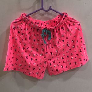 Neon Pink Floral Pyjama Shorts For Women