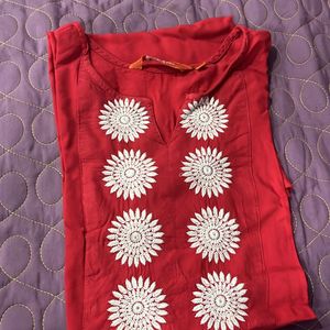 Red Long Kurti Straight Like New