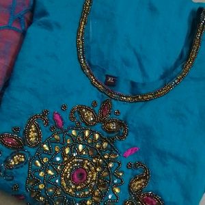 Gorgeous Stone Work Blue Top With Duppatta