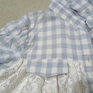 Blue And White Checks Collar Button Shirt