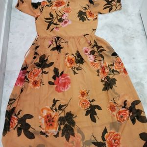 Orange Maxi Dress With V Shape Neckline