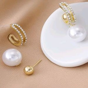 4-1golden Stud With Pearl Drop Earring