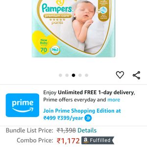 👶🏻PAMPERS NEWBORN DIAPERS 70 Pc SEALED PACKAGE❗