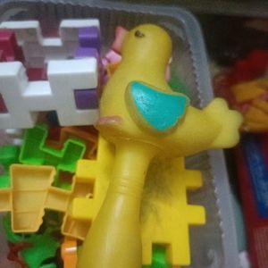 Combo Of Puzzles & Plastic Bird Toy