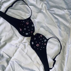 Black Embellished Padded Bra