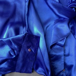 New Premium Satin Royal Blue Bow Shirt