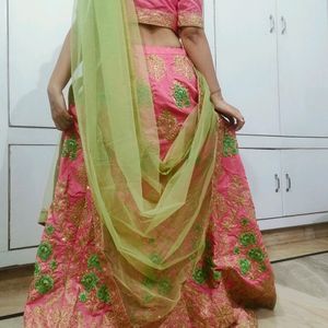 Pink Green Lehenga