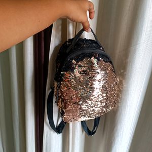 Sequin rose gold small backpack