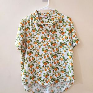 Printed Shirt Style Top In Size M