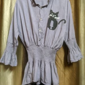 Grey Stylish Shirt Top Waist Free Size