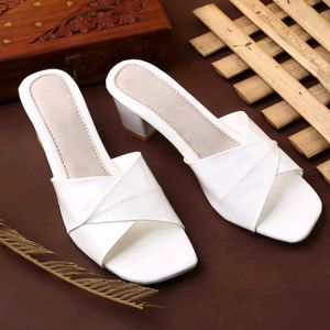 Women White Leather Heels Sandals