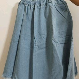 Midi Denim Skirt With Pockets, K Fashion,Modest