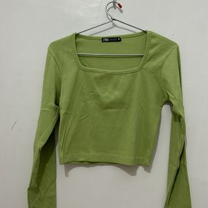 Green Fitted Crop Top