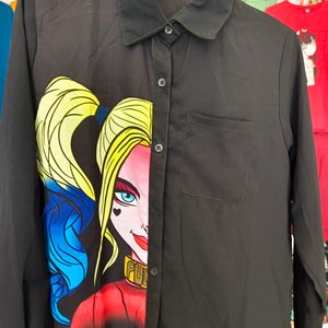 BLACK LONG SHIRT WITH HARLEY QUINN PRINT