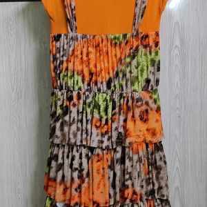 Bright Orange Floral Dress ( For Women )