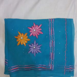 BLUE COLOURED EMBROIDED SAREE