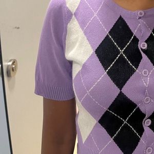 Purple Argyle Design Crop Top