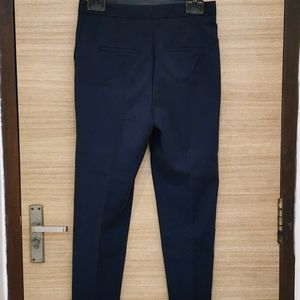 Original Mango Navy Blue Solid Cropped Trouser