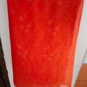 Orange Saree With Embroidery  On pallal