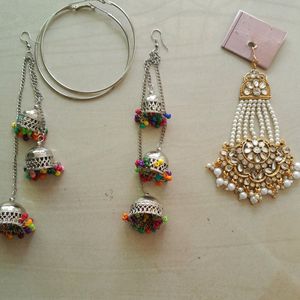 Combo Of Two Earrings And One Side Jhapka