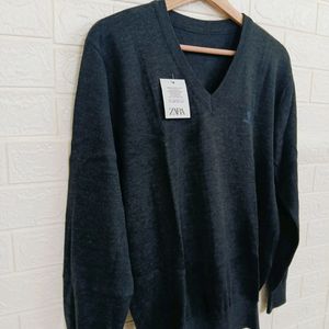 Dark Grey V Neck Wool Sweater