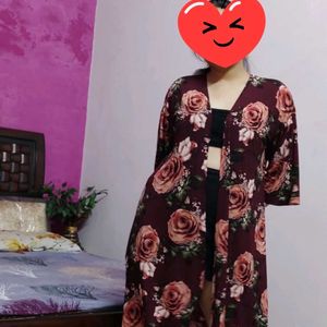 Floral Print Maroon Shrug