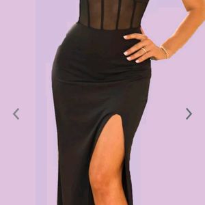 Thigh Cut Cami Black Dress