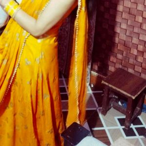 Beautiful Long Dress Yellow Clour Golden Work