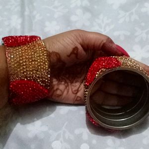 Red And Golden Colour Bangles