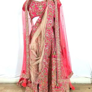 Pink Hand Embroidered Lehenga Choli (Women's)