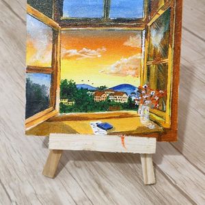 Window sunset view painting