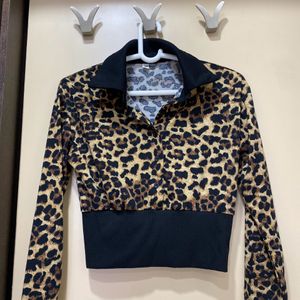 Cheetah print Crop Top With High Neck