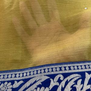 Mustard Yellow Silk Blend Saree (Without Blouse)