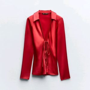 ZARA Red Satin Shirt With Bow detailing (WITH TAGS