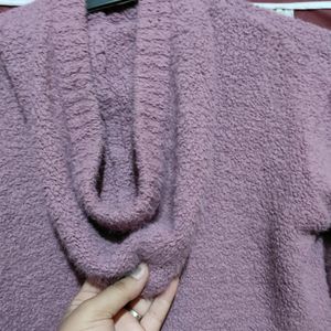 Purple Woolen hooded Crop Hoody