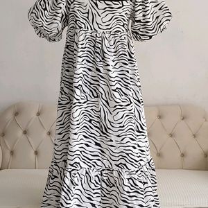 Zebra Print Puff Sleeve Dress