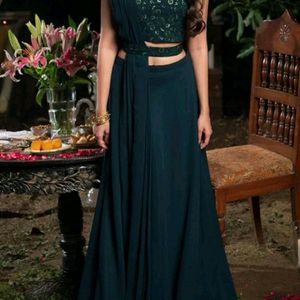 Green Embroidered Georgette Lehenga Set