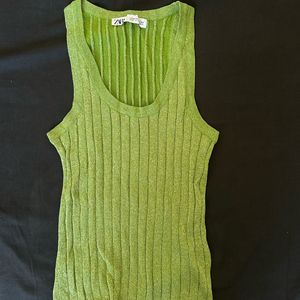 Zara green knitted glitter tank top