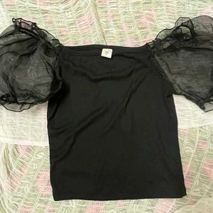 Puffy Net Sleeves Crop Top