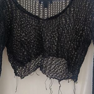 Black Net Crop Knit Top
