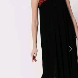 Black and Red Embroidered Women A line Kurta