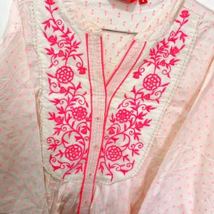 aLL Neon Pink Embroidered Short Kurta