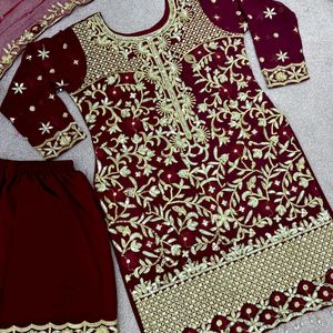 Embroidery Sequence Work Top Garara And Dupatta