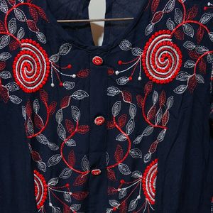 Embroidered Navy Blue Kurta