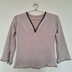 Korean V Neck Beige Sweater