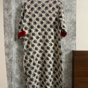 Off White Blue-red Detailed Long Kurta(xl)